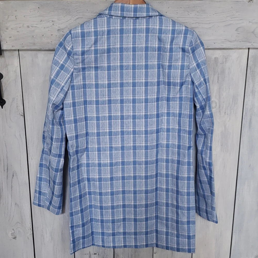 ASOS Heartbreak Longline Blazer in Blue Check US Size 4 NWT NEW - Picture 11 of 17